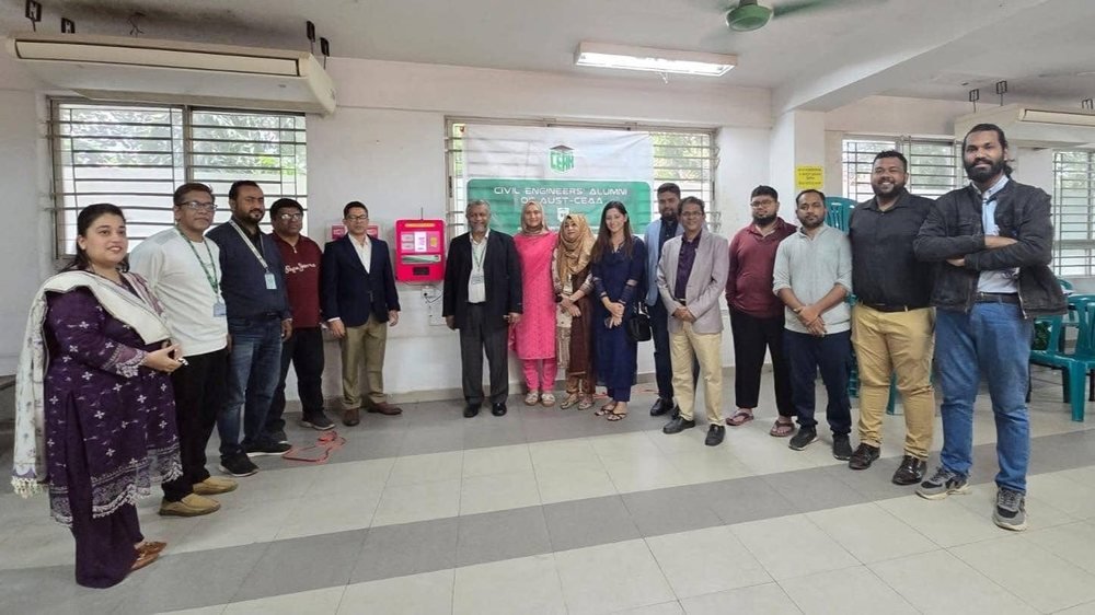 Guests and the Shapla team at the inauguration of a Tap-In vending machine at Ahsanullah University of Science and Technology